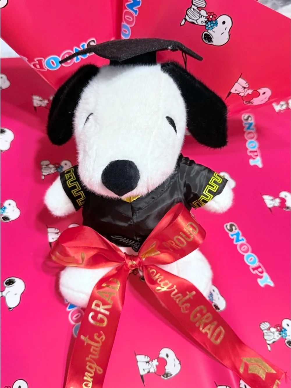 Graduation Bouquet Gift Set Plush Dog 5 Sheets + 2 Yards Ribbon